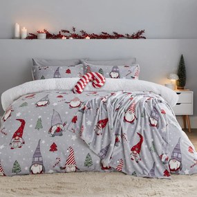 Set copripiumino e federa grigio in micropile per letto matrimoniale e per letto esteso 230x220 cm Festive Gnomes – Catherine Lansfield