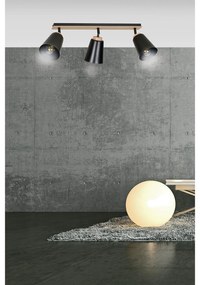 Plafoniera Faretti Spot Orientabili 3 Luci Xiwangmu Acciaio Nero E Legno Naturale