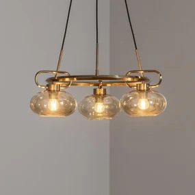 Lucea Lampada a sospensione Rolan, colore ottone, Ø 56 cm, a 3 luci, vetro