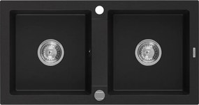 Mexen Mario lavello in granito a 2 vasche 820 x 436 mm, nero, sifone cromato - 6504822000-77