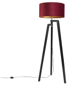 Lampada da terra treppiede nera con paralume rosso e oro 50 cm - Puros
