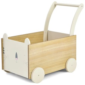 Costway Primi passi 2 in 1 a spinta con spazio per i giocattoli e ruote, Carrello giocattolo in legno per bambini Naturale