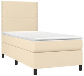 Letto a Molle con Materasso e LED Crema 100x200cm in Tessuto