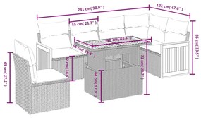 Set divani da giardino 7 pz con cuscini beige in polyrattan