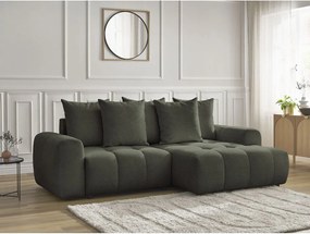 Divano angolare color kaki allungabile/con contenitore (con penisola a destra/con chaise lounge) con rivestimento in ciniglia Roxelane – Bobochic Paris