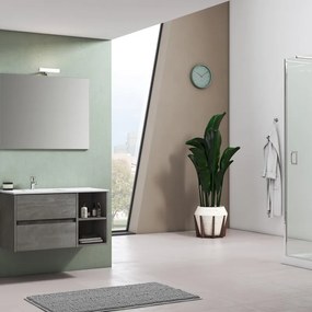 Mobile sottolavabo, lavabo e specchio con illuminazione Chelsea cemento L 90 x H 50 x P 45.5 cm 1 vasca 2 cassetti