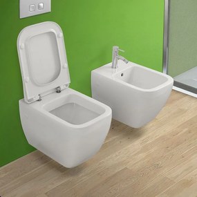 Coppia di Sanitari sospesi Metropolitan in ceramica con Water, Bidet e Copriwater slim