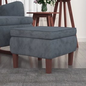 Poggiapiedi Con Gambe İn Legno Grigio Scuro İn Velluto /