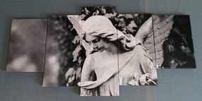 Quadri 5 pezzi – Statua d'angelo in bianco e nero