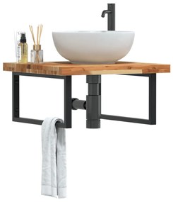 Ripiano a parete per lavabo in acciaio e massello di acacia
