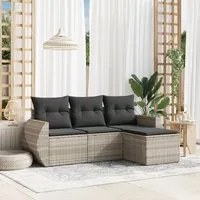 Set Divano da Giardino 4pz con Cuscini Grigio Chiaro Polyrattan 3253609