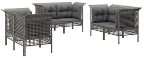 Set Divani da Giardino 6 pz con Cuscini in Polyrattan Grigio