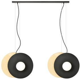 Sospensione Minimal Nordica Brigid 4 Luci In Acciaio Nero E Legno Vetro Bianco