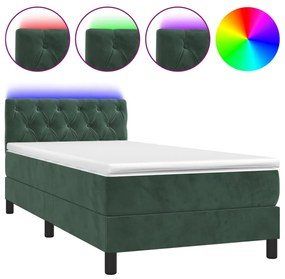 Letto a molle con materasso e led verde scuro 80x200cm velluto