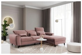Divano angolare rosa allungabile/con contenitore (con penisola a destra/con chaise lounge) e rivestimento in velluto Foble – ELTAP