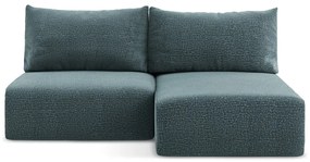 Divano angolare turchese allungabile/con contenitore (con penisola a destra) Kalena – Makamii