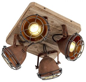 Faretto smart marrone ruggine con legno incl. 4 WiFi GU10 - Gina