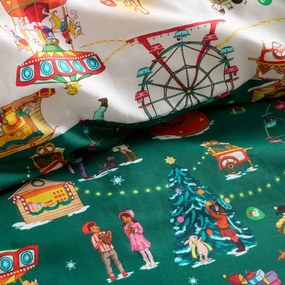 Set copripiumino e federa da bambini verde in cotone per letto matrimoniale 200x200 cm Christmas Fairground – Belle &amp; Boo