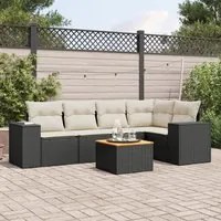 Set Divano da Giardino 6 pz con Cuscini Nero in Polyrattan 3225433