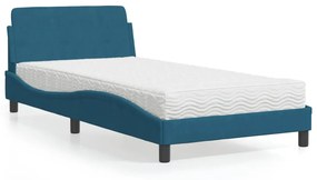 Letto con materasso blu 100x200 cm in velluto