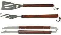 Set 3 Utensili per Barbecue in Acciaio e Legno Bauer