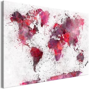 Quadro  World Map: Red Watercolors (1 Part) Wide  Colore Rosso, Dimensioni e Misure 120x80