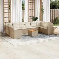 Set Divani da Giardino 11 pz con Cuscini Beige in Polyrattan 3224294