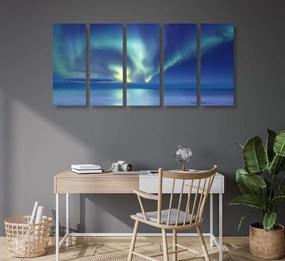 Quadri 5 pezzi – Aurora boreale sull'oceano