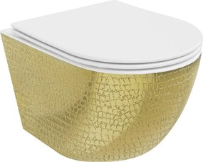 Mexen Lena vaso wc Rimless con sedile a chiusura rallentata slim, duroplast, bianco/oro motivo a scaglie - 30224008