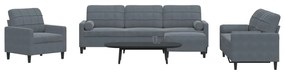 Set di divani 4 pz con cuscini e rinforzi grigio scuro velluto