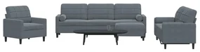 Set di divani 4 pz con cuscini e rinforzi grigio scuro velluto