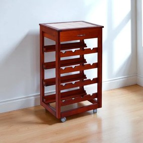 Carrello cantinetta LANDHELL in legno massello e piano in mattonelle CILIEGIO