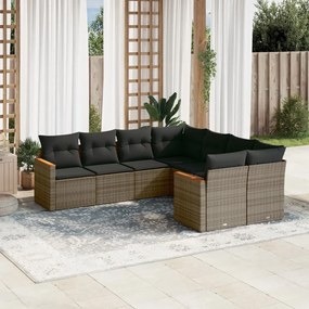 Set divano da giardino 8 pz con cuscini grigio in polyrattan