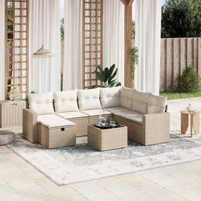 Set divano da giardino 8 pz con cuscini beige in polyrattan