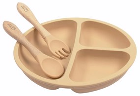 Kave Home - Set Epiphany di piatto e posate in silicone beige e legno