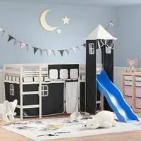 Letto a Soppalco con Torre Bambini Bianco e Nero 90x200cm Pinocod mxl 109601