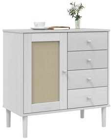 Credenza senja aspetto rattan bianco 80x40x80 cm massello pino