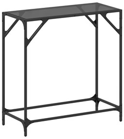 Tavolino consolle con piano in vetro nero 80x35x81cm in acciaio