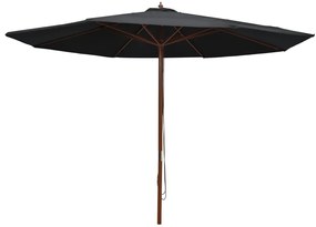 Ombrellone Da Esterni Con Palo İn Legno 350 Cm Nero /
