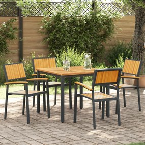 Set da pranzo da giardino  set di 5 nero e marrone metallo e legno