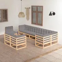 Set Divani da Giardino 9 pz con Cuscini Legno Massello di Pino 3076724