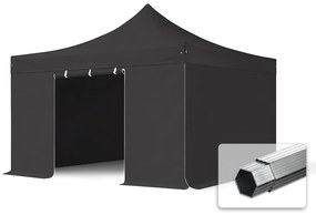 TOOLPORT 4x4m gazebo pieghevole PVC con laterali, PROFESSIONAL alluminio, nero - (59080)