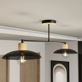 Plafoniera Nordica Kobe 2 Luci In Legno E Acciaio Nero