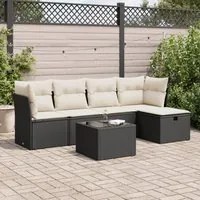 Set Divano da Giardino 6 pz con Cuscini Nero in Polyrattan 3325272