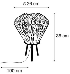 Lampada da tavolo rustica treppiede in bambù con bianco - Canna Diamond