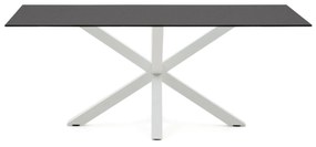 Kave Home - Tavolo Argo di vetro nero opaco e gambe in acciaio con finitura bianca 200 x 100 cm