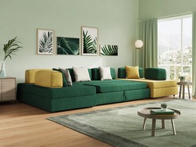 Liberty divano panoramico con pouf estraibile e schienali movibili in tessuto morbido impermeabile T02 verde