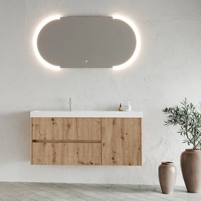 Mobile bagno sospeso con lavabo Portofino L 120 x H 50.5 x P 40 cm Rovere Oro in mdf cannettato 1 anta 2 cassetti per vasca centrale