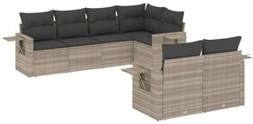 Set divani da giardino 7pz con cuscini grigio chiaro polyrattan