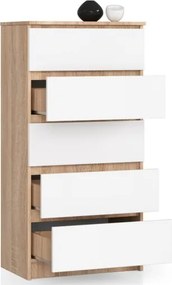Cassettiera Moderna 60x40x120 Cm 5 Cassetti Bianco E Rovere Sonoma Artika